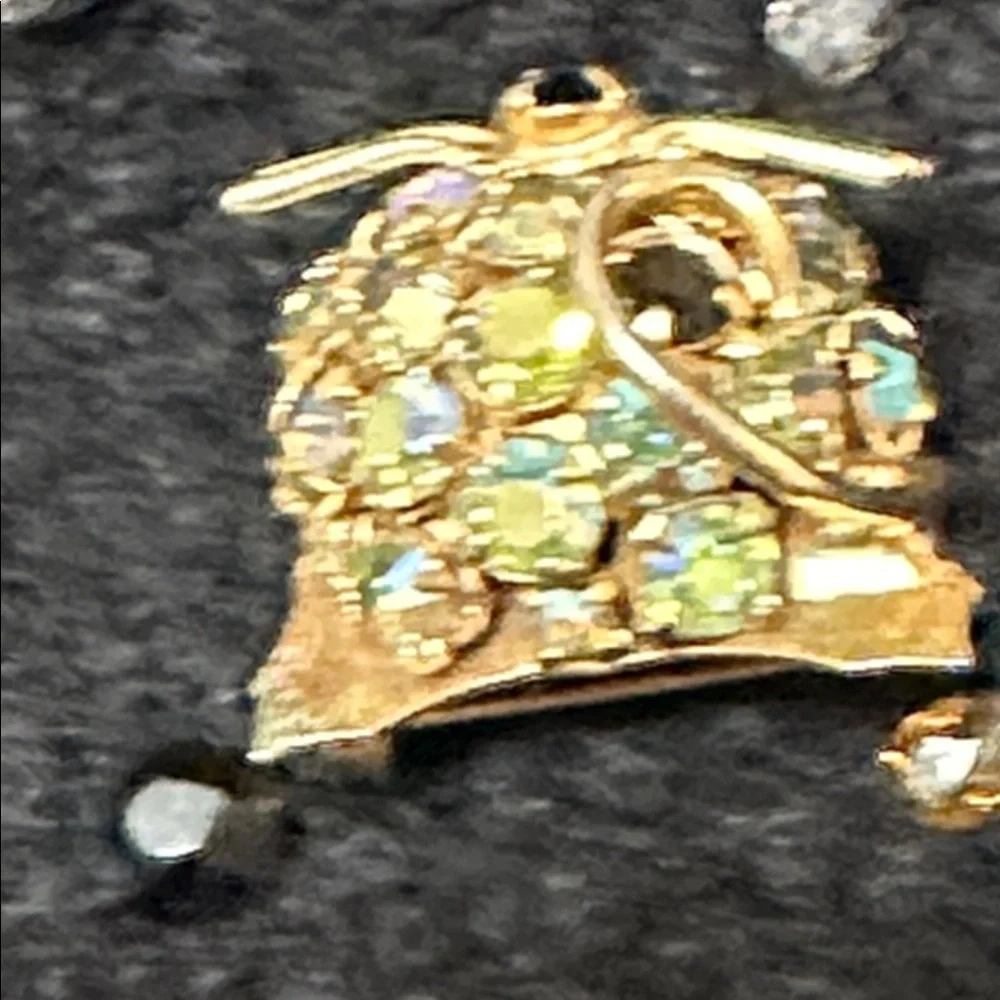 Joseph Warner Cat Head AB Rhinestones vintage brooch w/gold whiskers & ears 7/8”